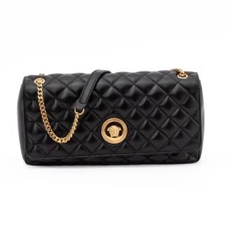 Bolsa de Hombro Versace de Piel de Cordero Acolchada Negra
