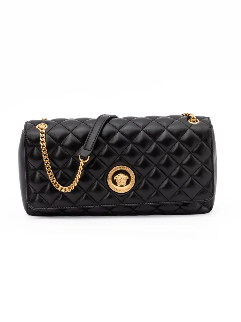Bolsa de Hombro Versace de Piel de Cordero Acolchada Negra