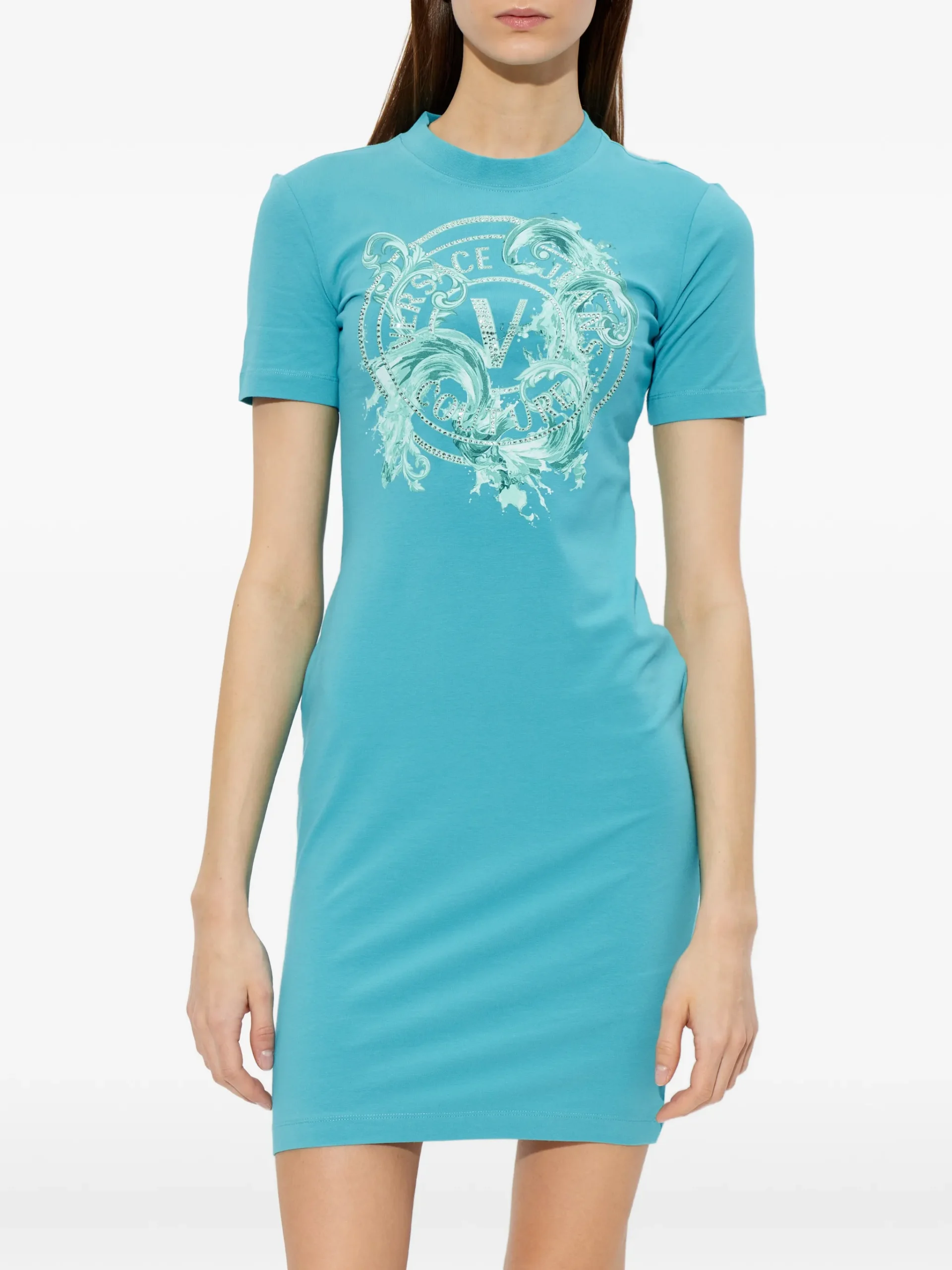 VERSACE TEAL SHORTSLEEVE DRESS SIZE 4 - Image 2