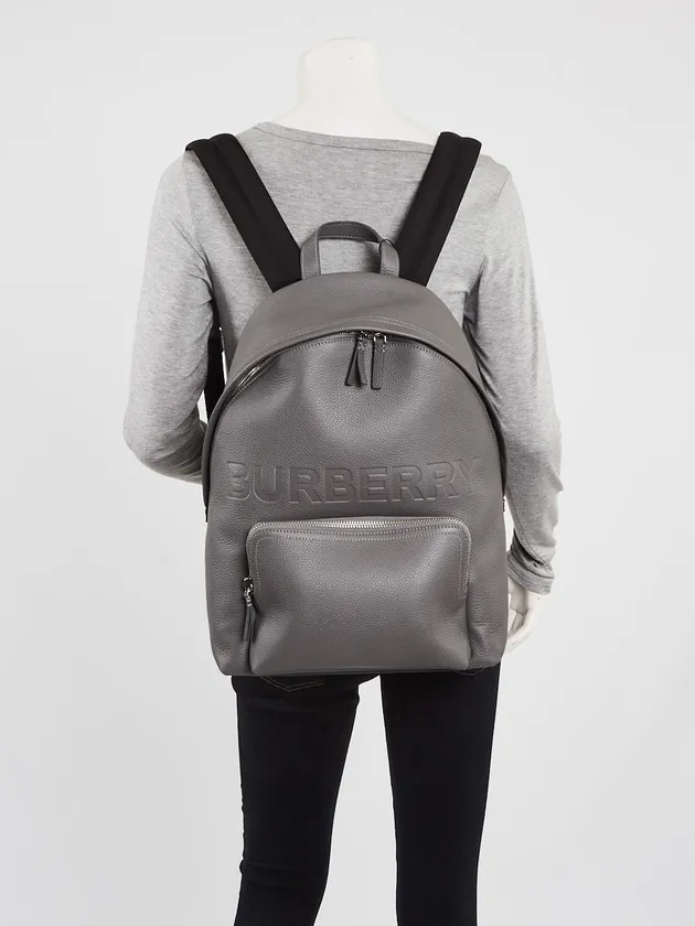 Burberry Grey Leather Embossed Abbeydale Backpack Bag - Image 7