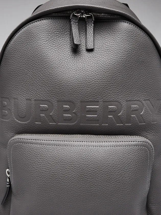 Burberry Grey Leather Embossed Abbeydale Backpack Bag - Image 4