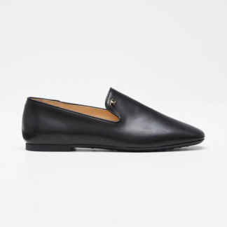 TODS BLACK LEATHER SLIP ONS SIZE 39.5