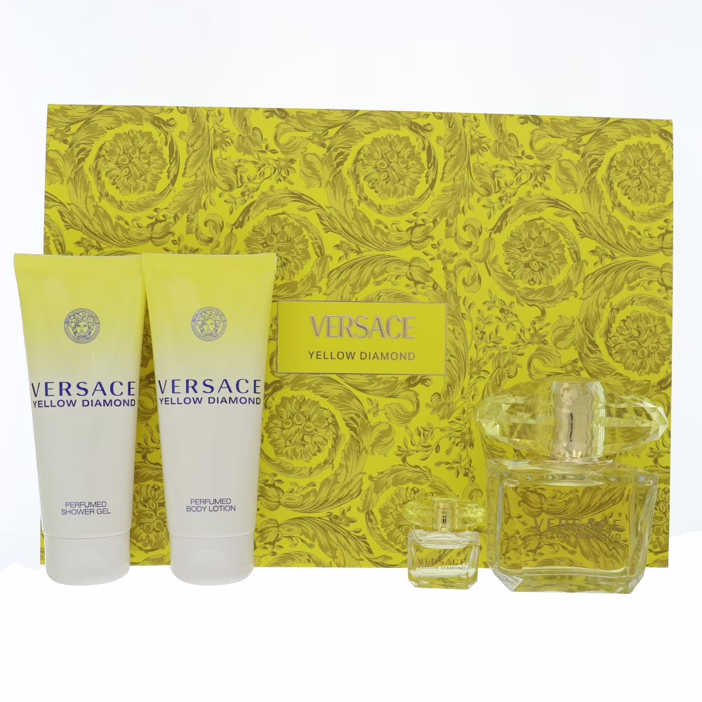 VERSACE YELLOW DIAMOND (W) 4PC SET: 90ML EDT SPRAY + 100ML B/L + 100ML S/G + 5ML - Image 2