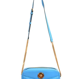 Versace Women's Blue Quilted Leather Medium Camera Bag Crossbody Shoulder Bag